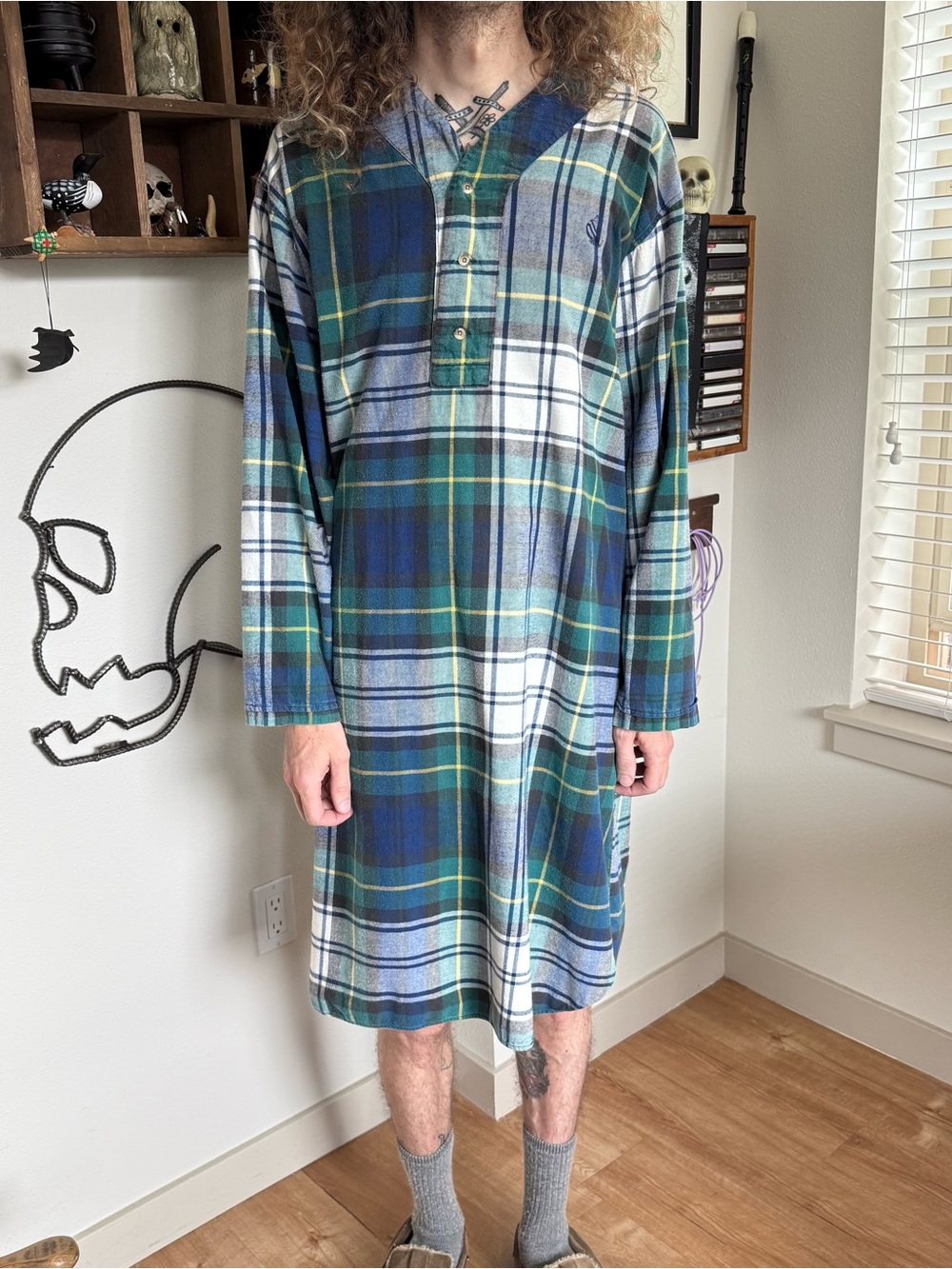 Vintage 90s Nautica Cotton Plaid Flannel Nightgown ~ Size Large / XL